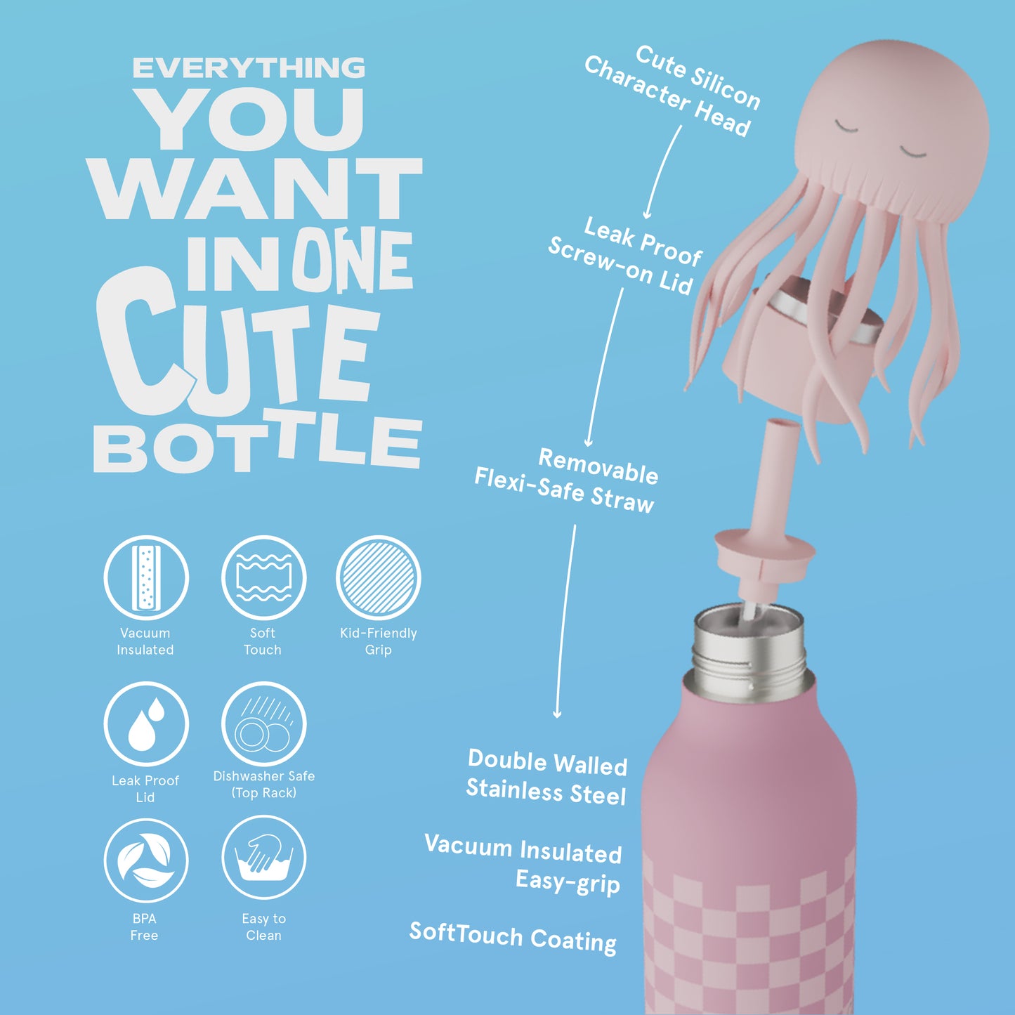 Bestie Animal Bottle - Jellyfish Pink