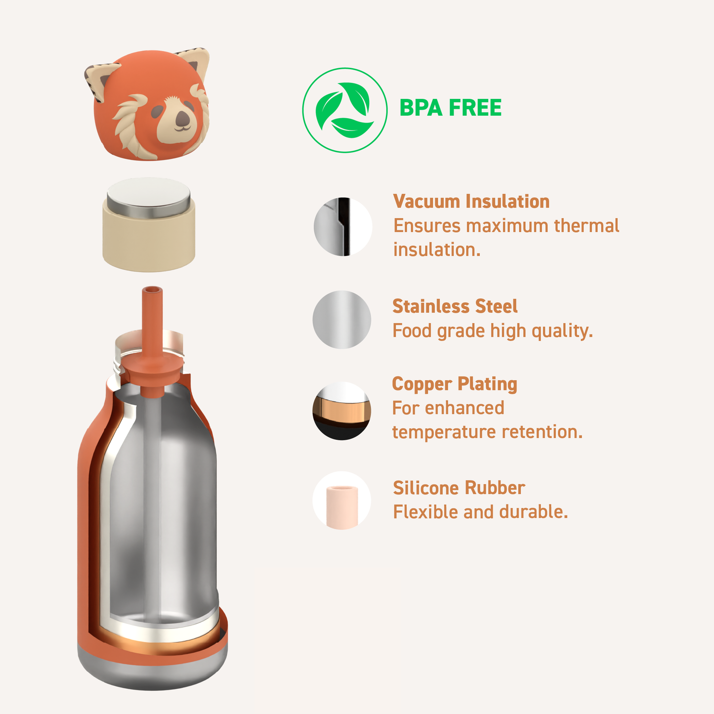 Bestie Animal Bottle - Red Panda Stripe