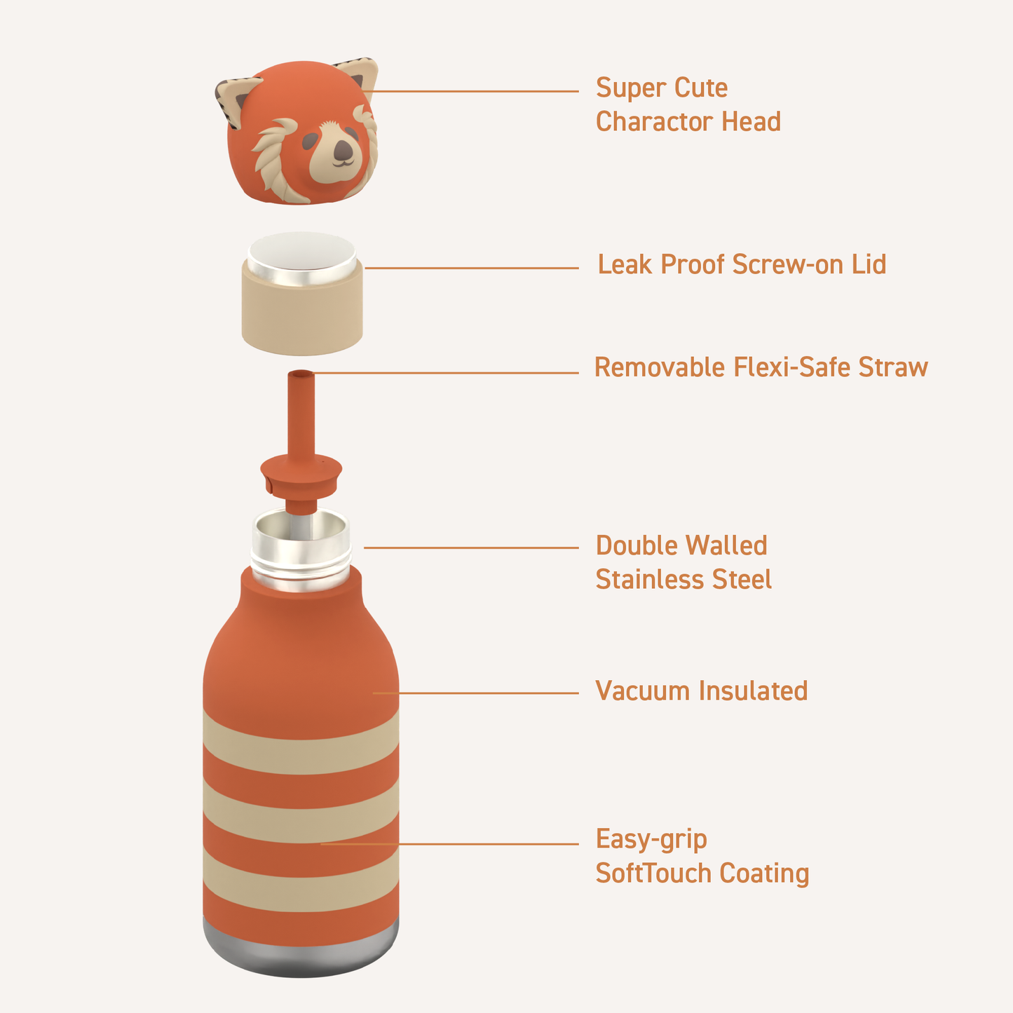 Bestie Animal Bottle - Red Panda Stripe