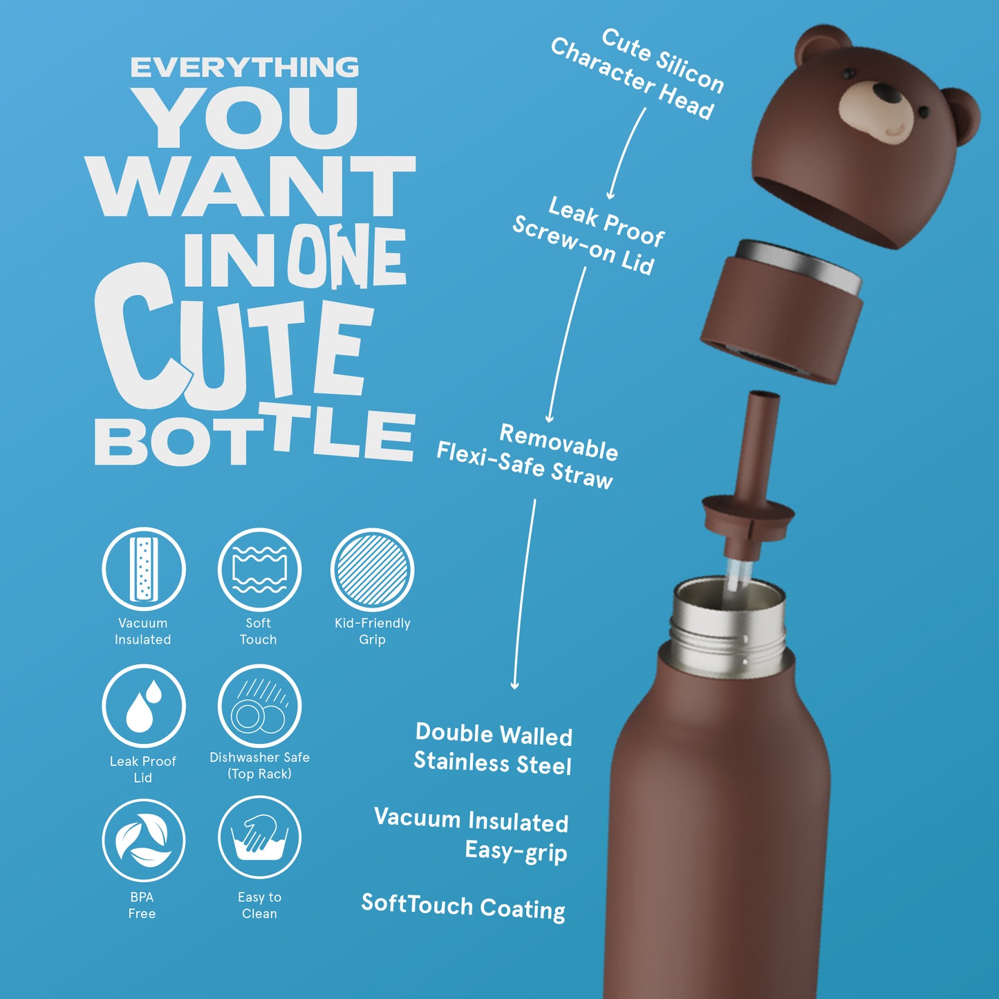 Bestie Animal Bottle - Brown Bear
