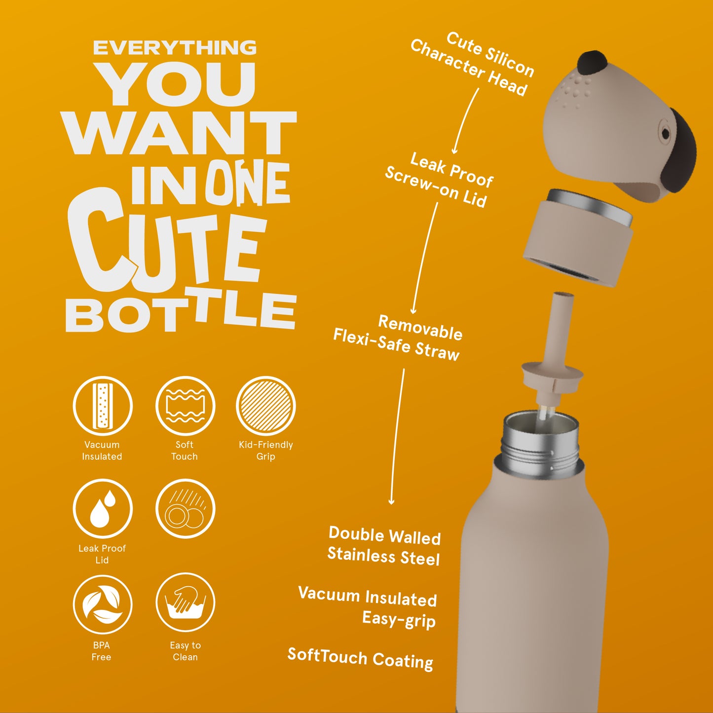 Bestie Animal Bottle - Brown Dog
