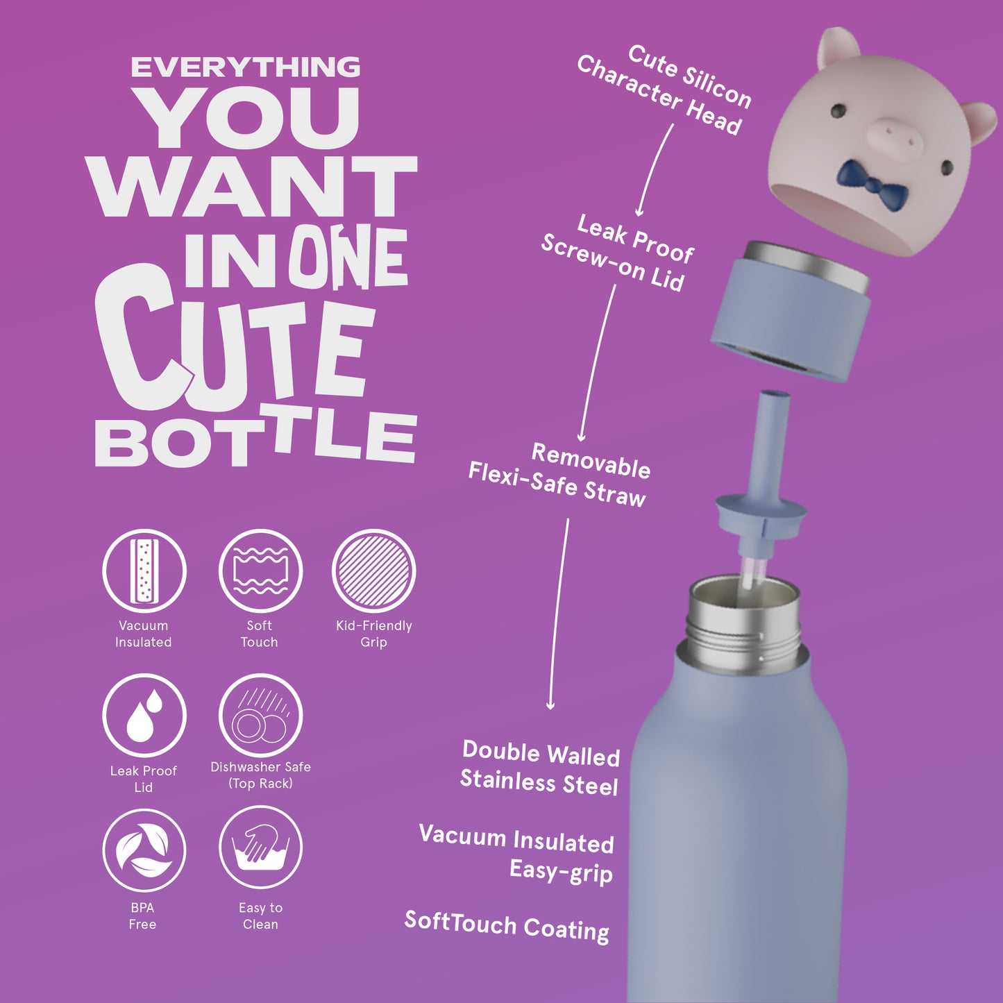 Bestie Animal Bottle - Piggy